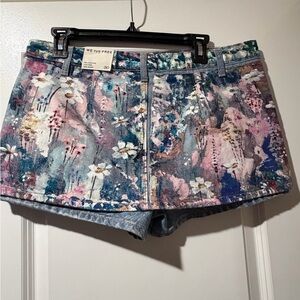 We The Free Painted Floral Denim Skort- Pink Blue Green Cream 🔥
